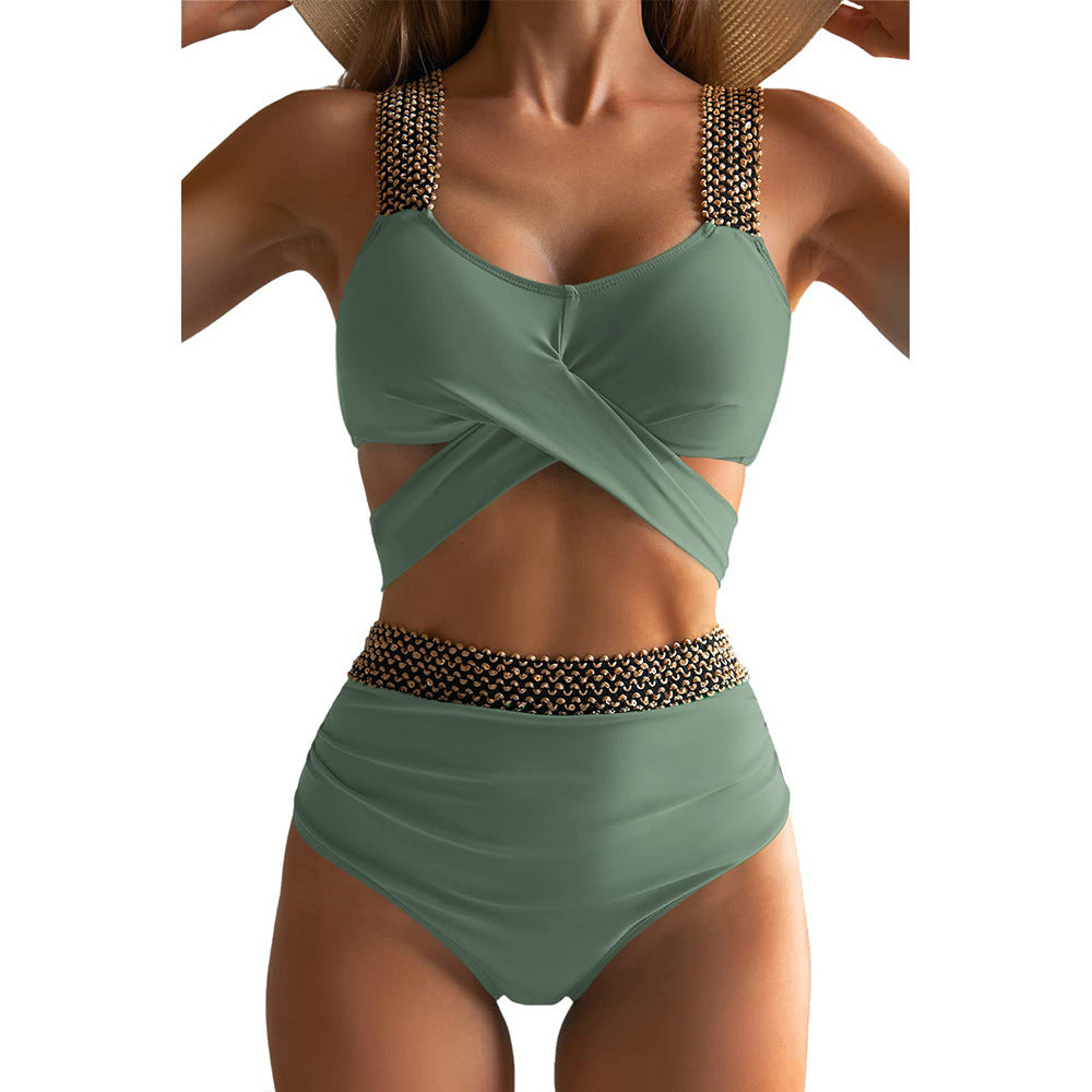 Cross Backless Colid Color Swimsuit