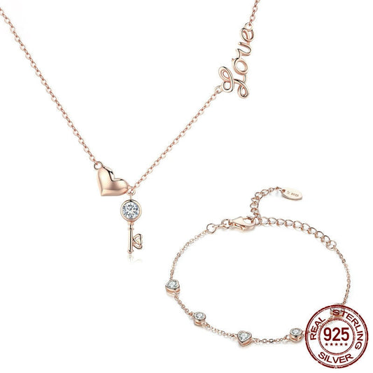 925 Sterling Silver Key Lock of Love Jewelry Set