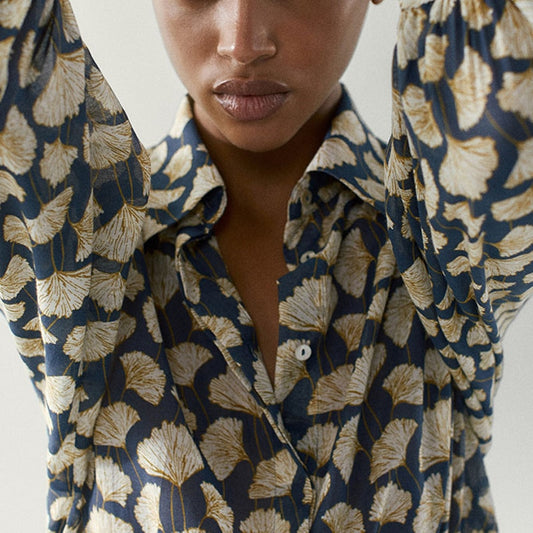 Print Fashion Slim Puff Sleeve Shirt