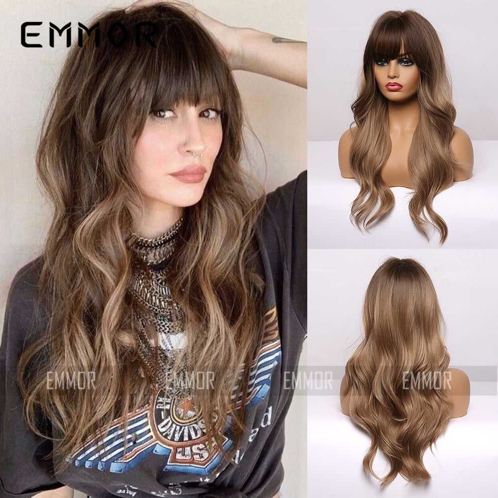 Black Brown Bangs Long Curly Hair Natural