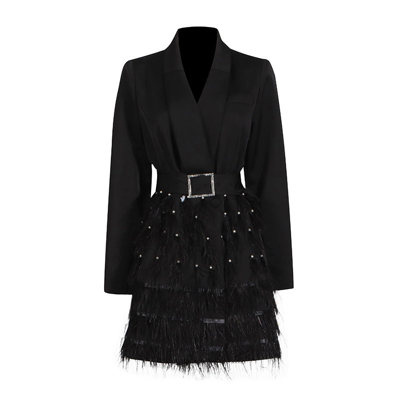 High-end Beaded Feather Blazer Dress