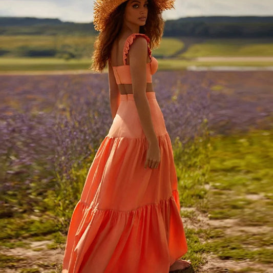 Three Piece Crop Top And Maxi Skirt Sets