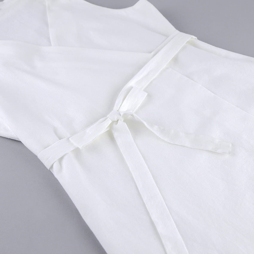 Cotton Linen White Lace Irregular Design Dress