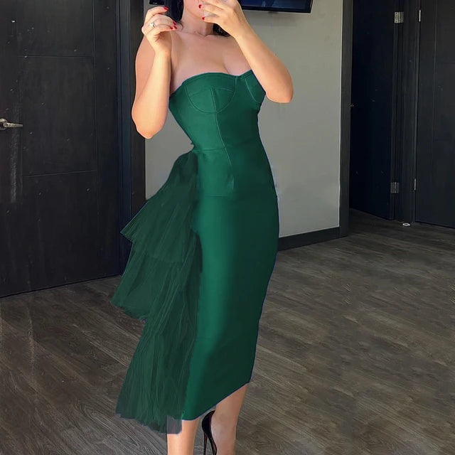 Bandage strapless mesh dress