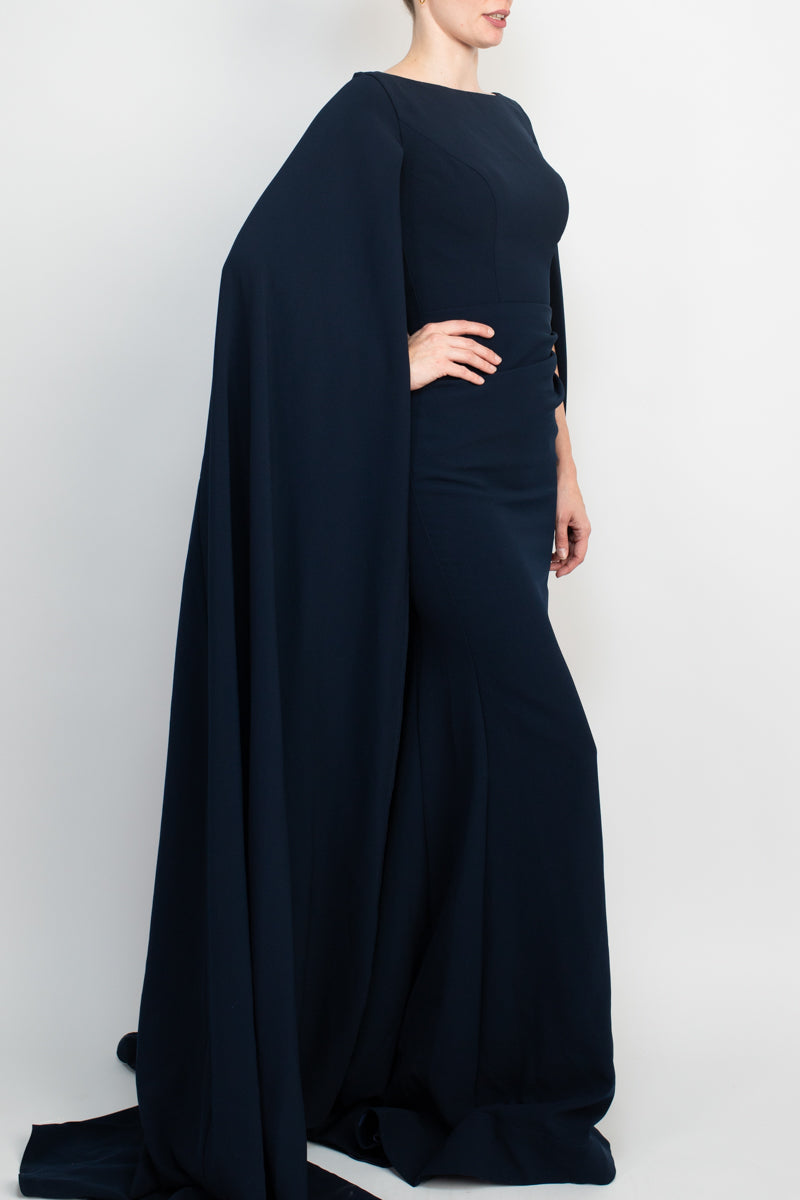 Jovani boat neck cape evening with zipper closure crepe gown-4