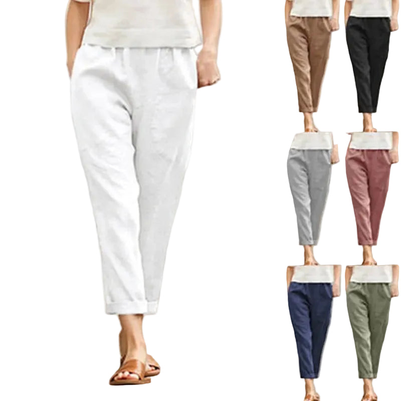 Linen Cotton Loose Straight Leg Cropped Pants