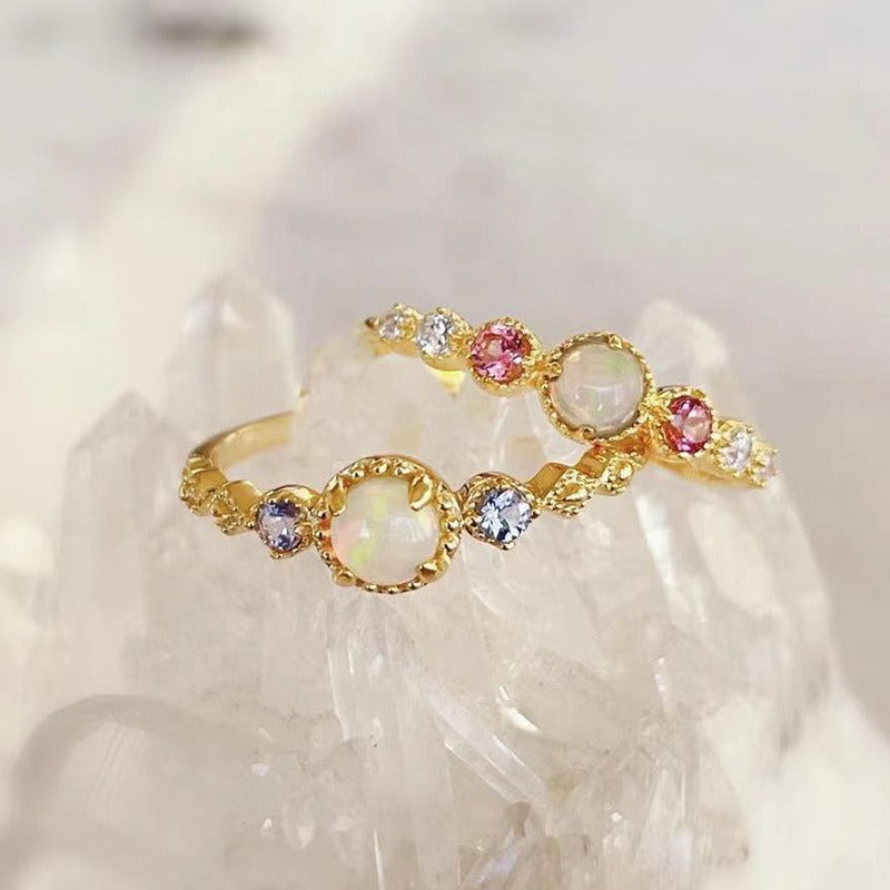 Ruby Zircon Pearl Ring 14K Genuine Gold