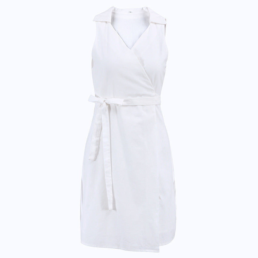 Cotton Linen White Lace Irregular Design Dress