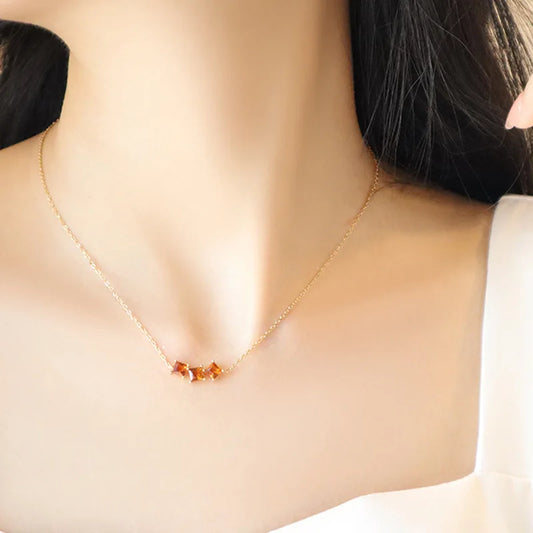 Orange Square Zircon Pendant Necklace