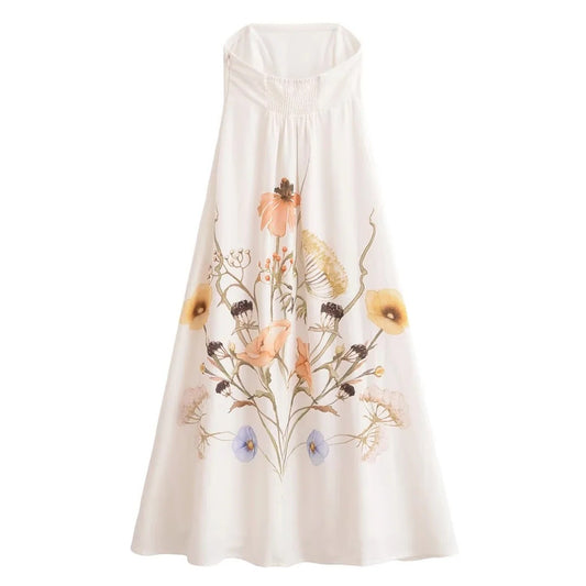 Elegant Strapless Printed Floral Dress