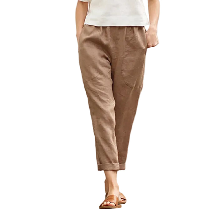 Linen Cotton Loose Straight Leg Cropped Pants