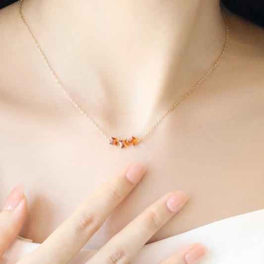 Orange Square Zircon Pendant Necklace