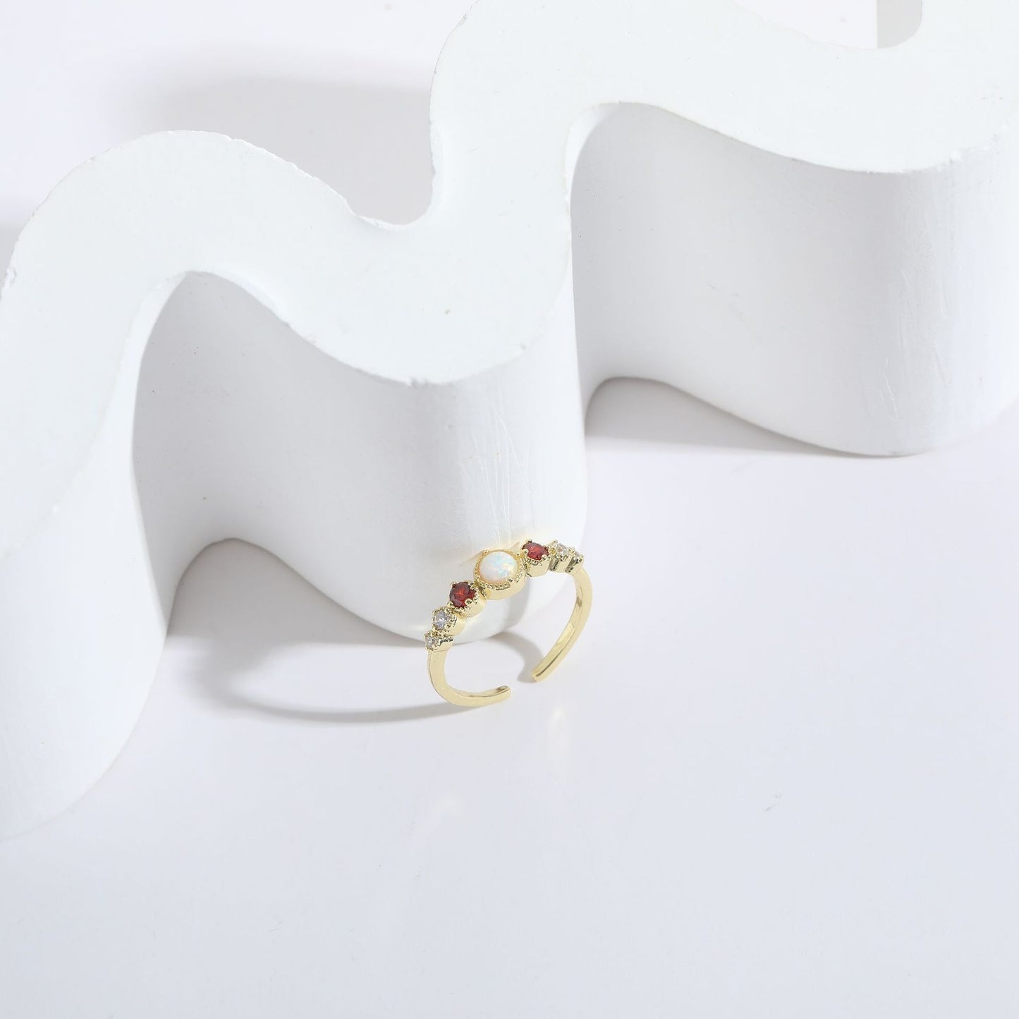 Ruby Zircon Pearl Ring 14K Genuine Gold