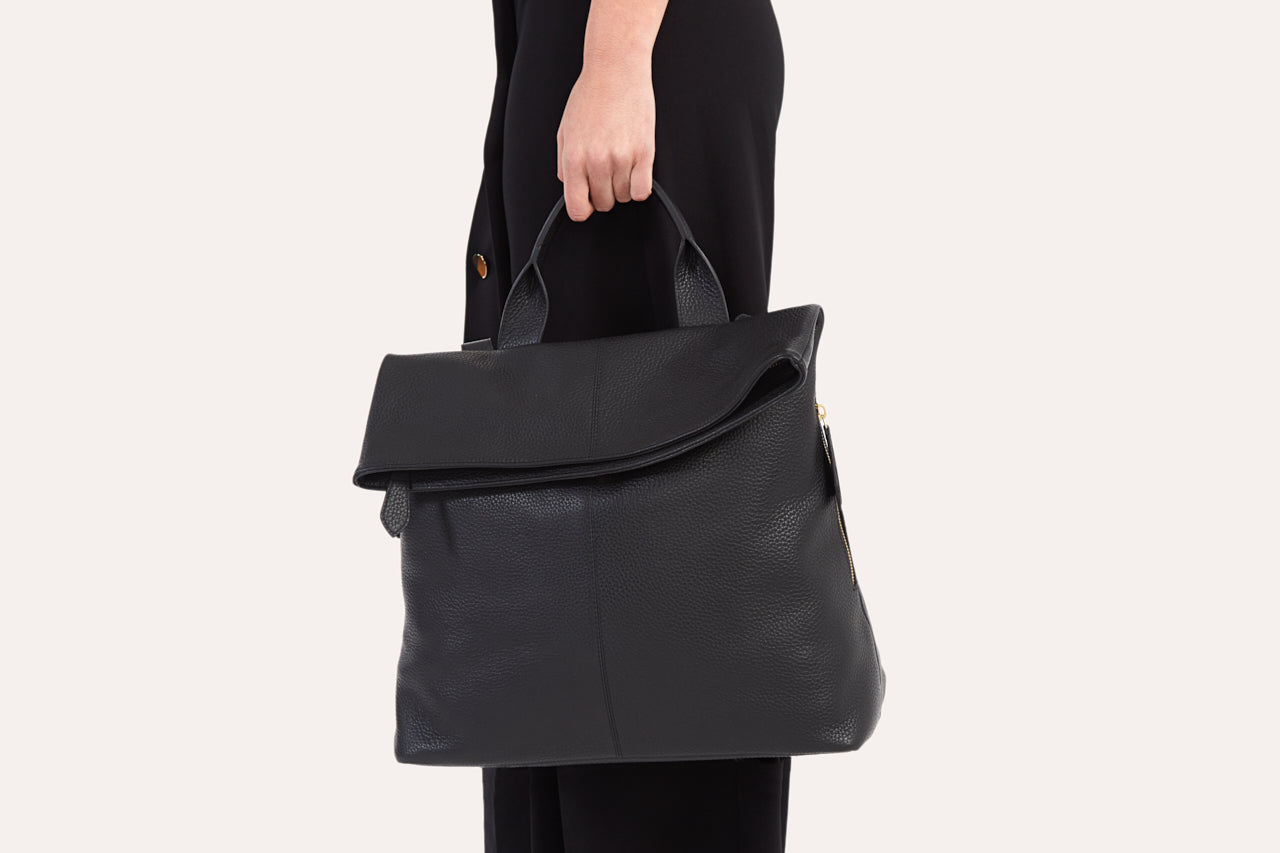 Fold N Go Genuine Pebble Leather Bag