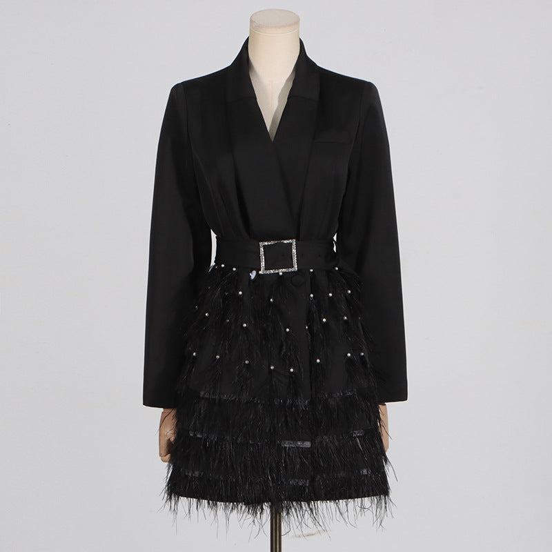High-end Beaded Feather Blazer Dress