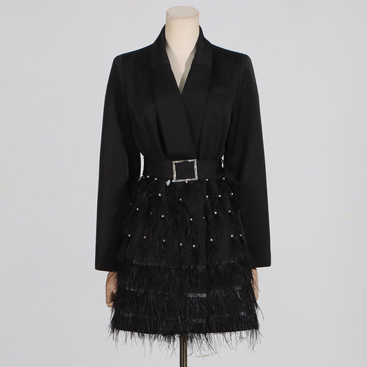 High-end Beaded Feather Blazer Dress