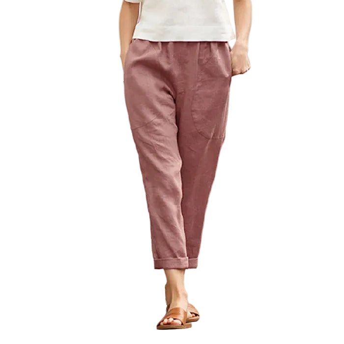 Linen Cotton Loose Straight Leg Cropped Pants