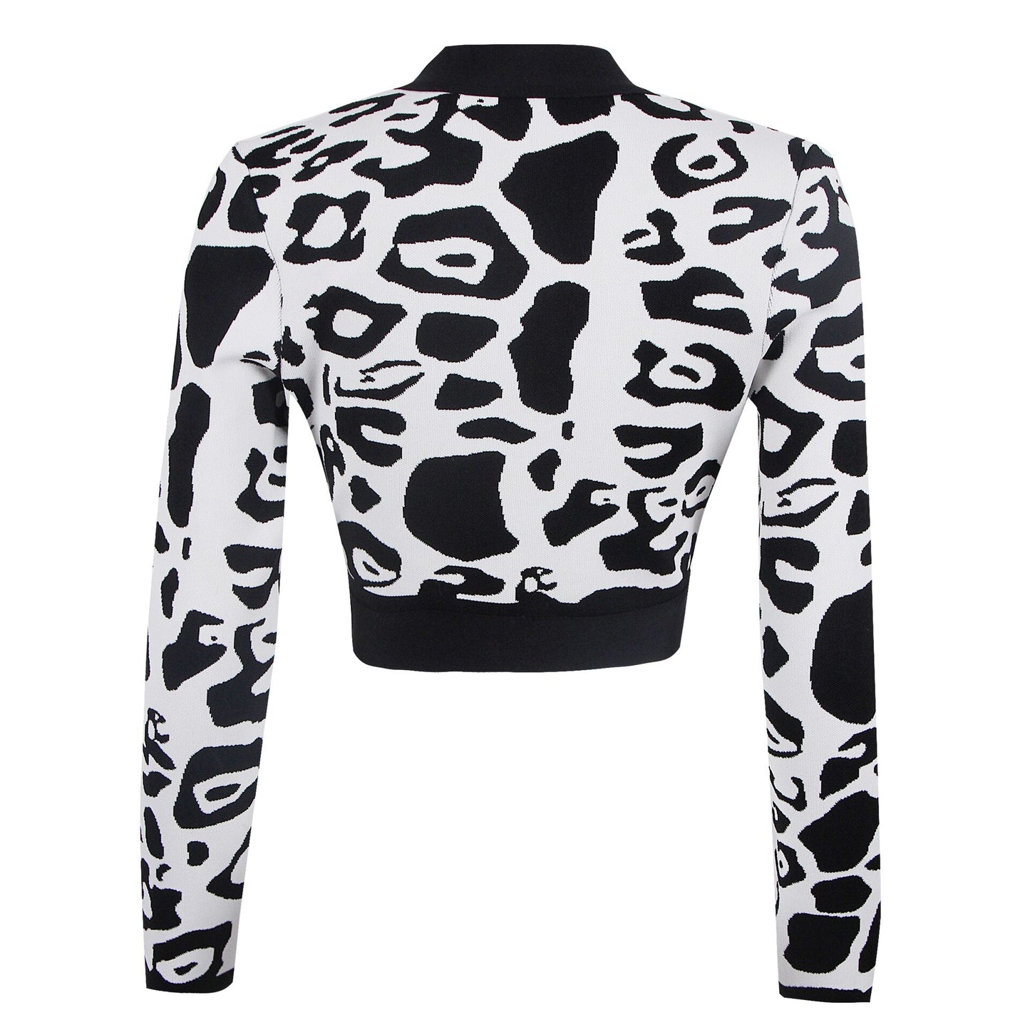 Lion Buttons Black White Leopard Print Knitted Cardigan