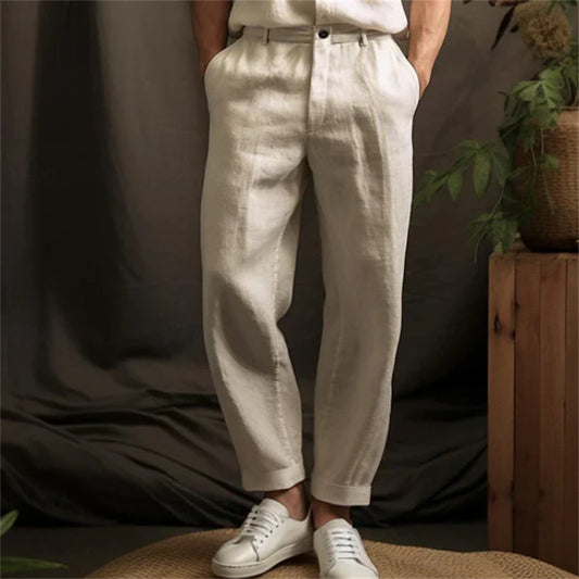 Mens Linen Blend Straight Leg Casual Pants
