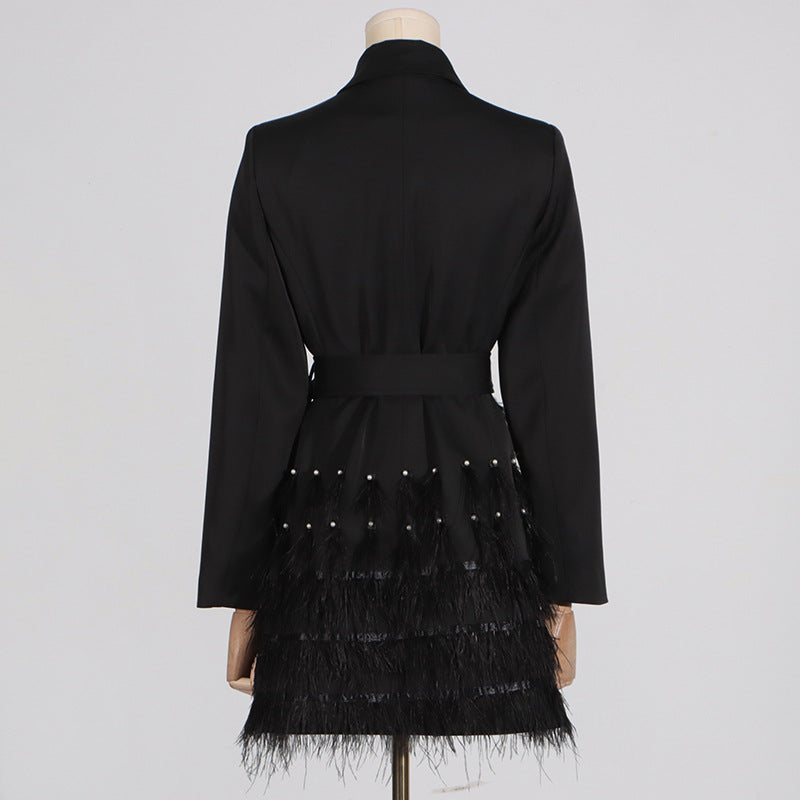 High-end Beaded Feather Blazer Dress