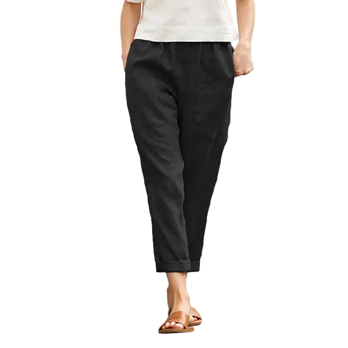 Linen Cotton Loose Straight Leg Cropped Pants