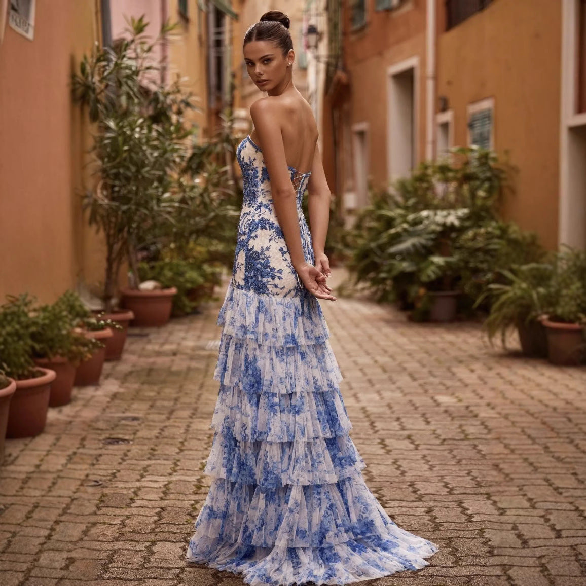 Strapless Printed Dress