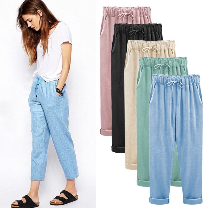 Cotton and Linen Cropped Pants