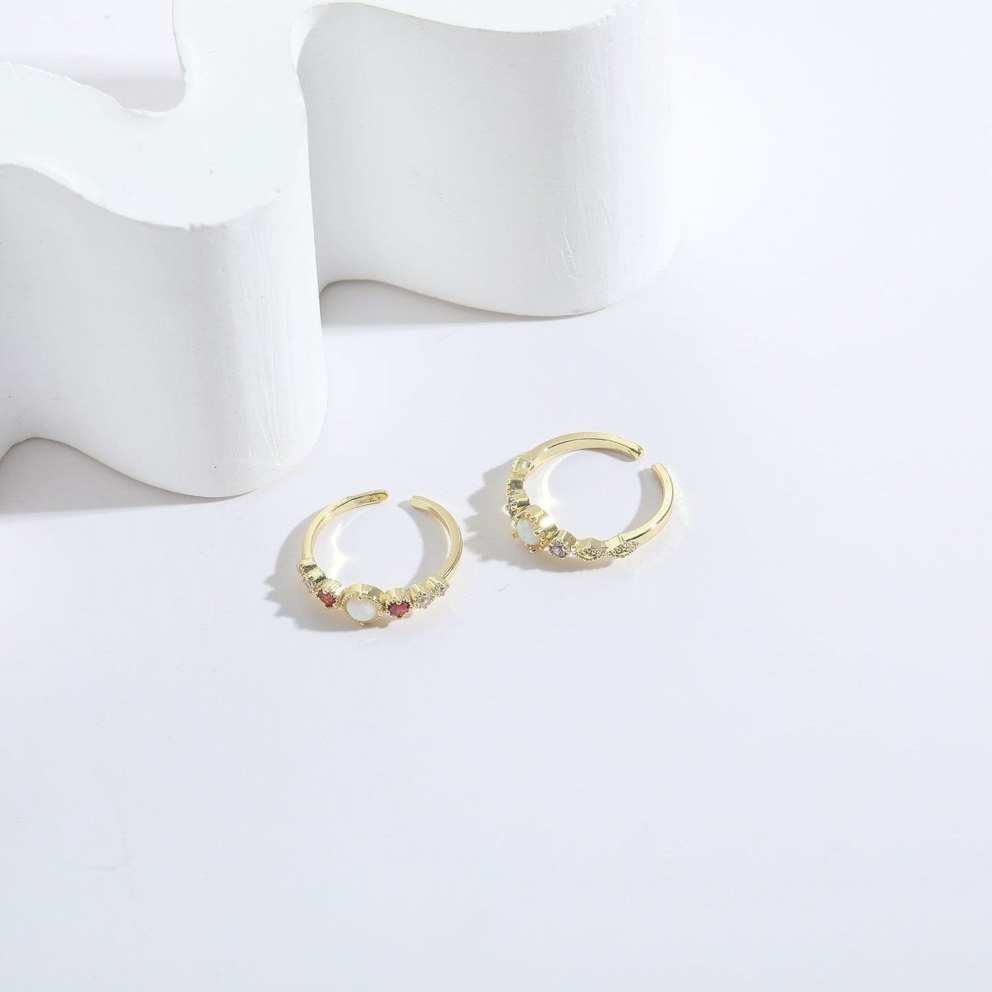 Ruby Zircon Pearl Ring 14K Genuine Gold