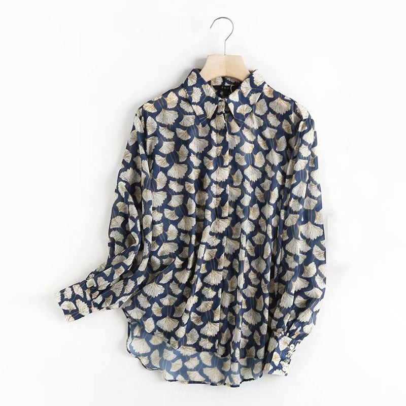 Print Fashion Slim Puff Sleeve Shirt