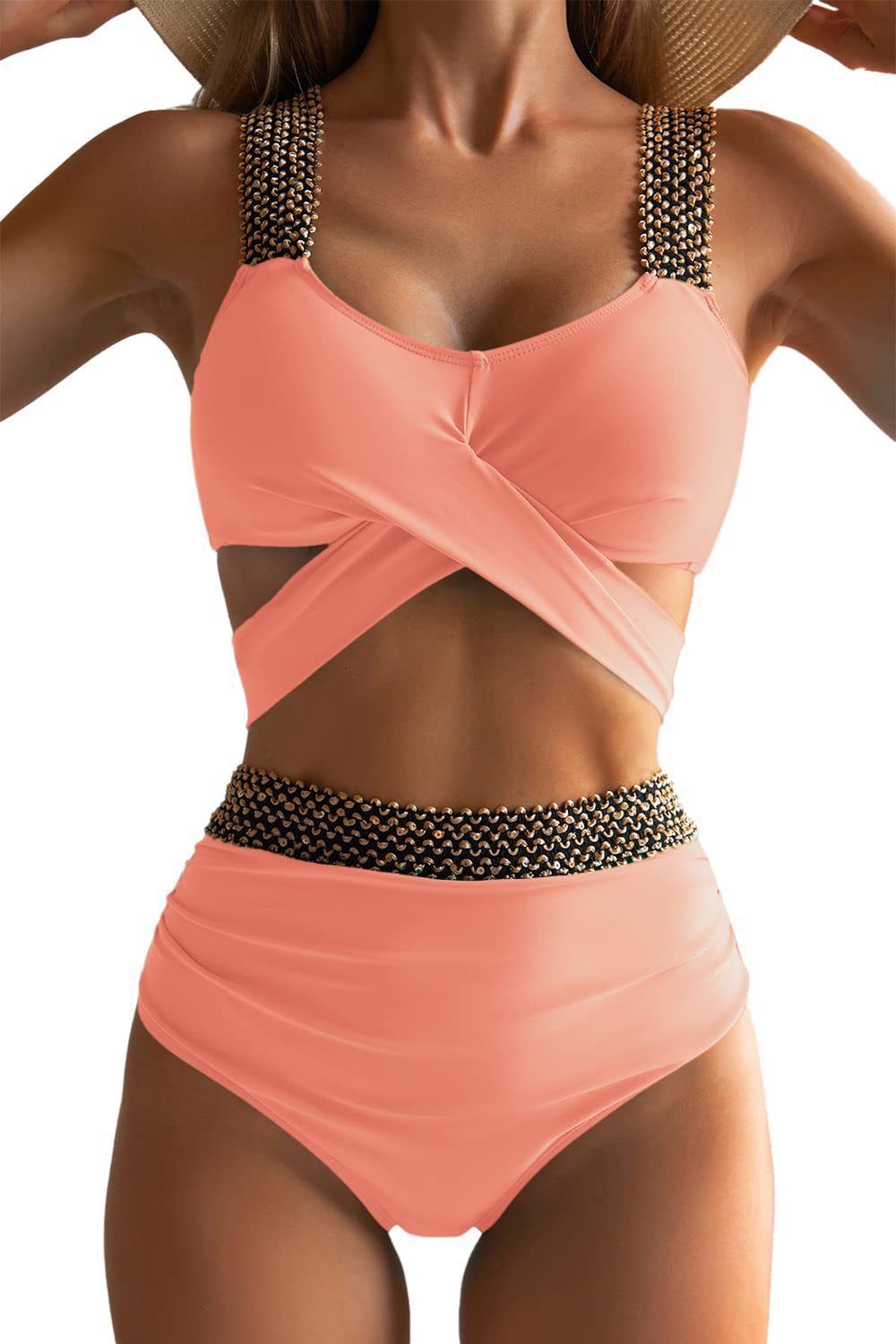 Cross Backless Colid Color Swimsuit