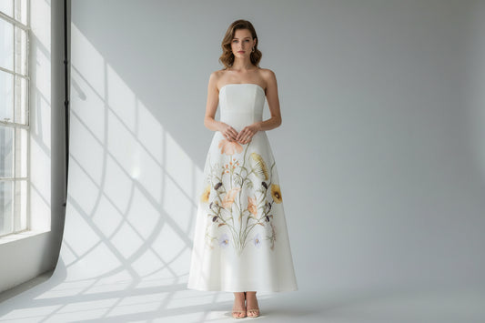 Elegant Strapless Printed Floral Dress