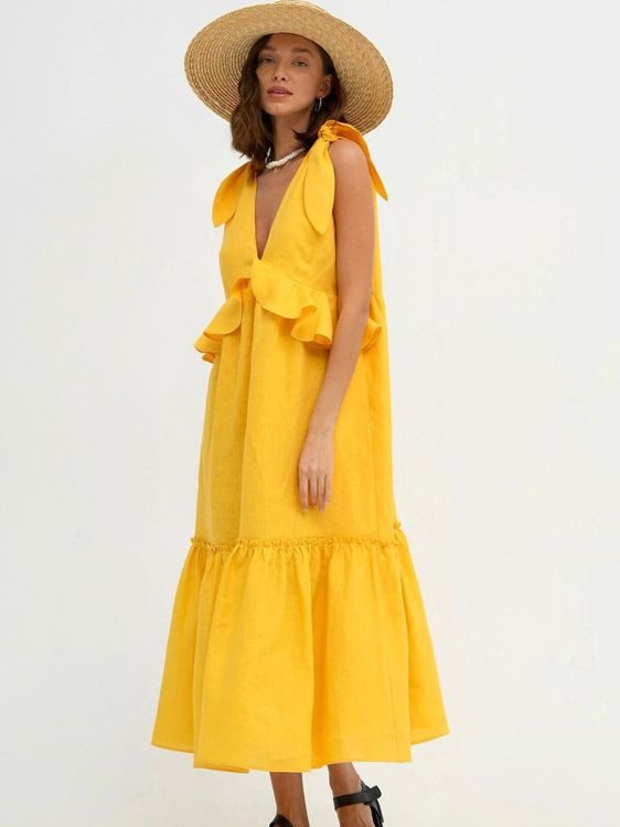 Ruffle Edge Sleeveless Design V-neck Dress
