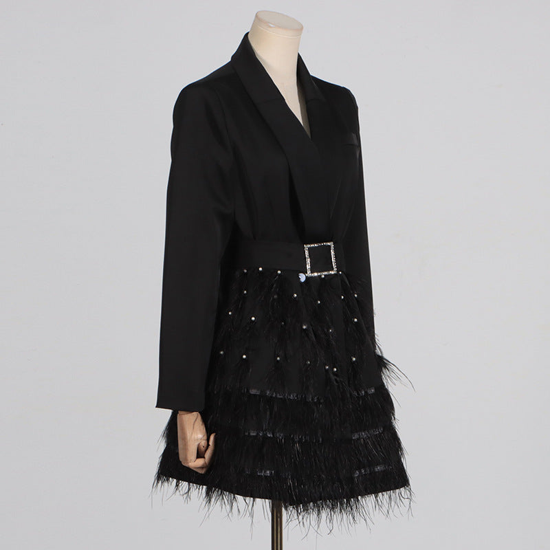 High-end Beaded Feather Blazer Dress