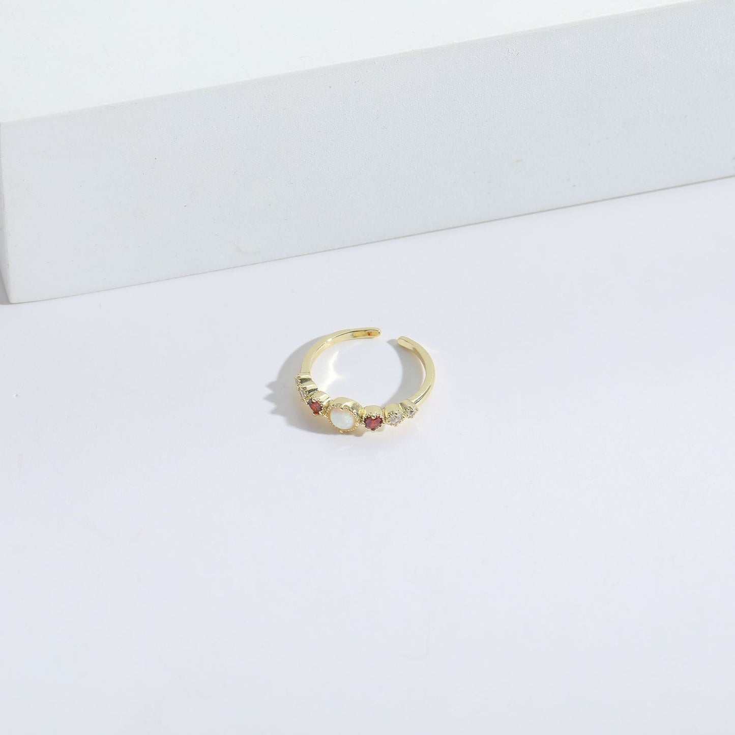 Ruby Zircon Pearl Ring 14K Genuine Gold