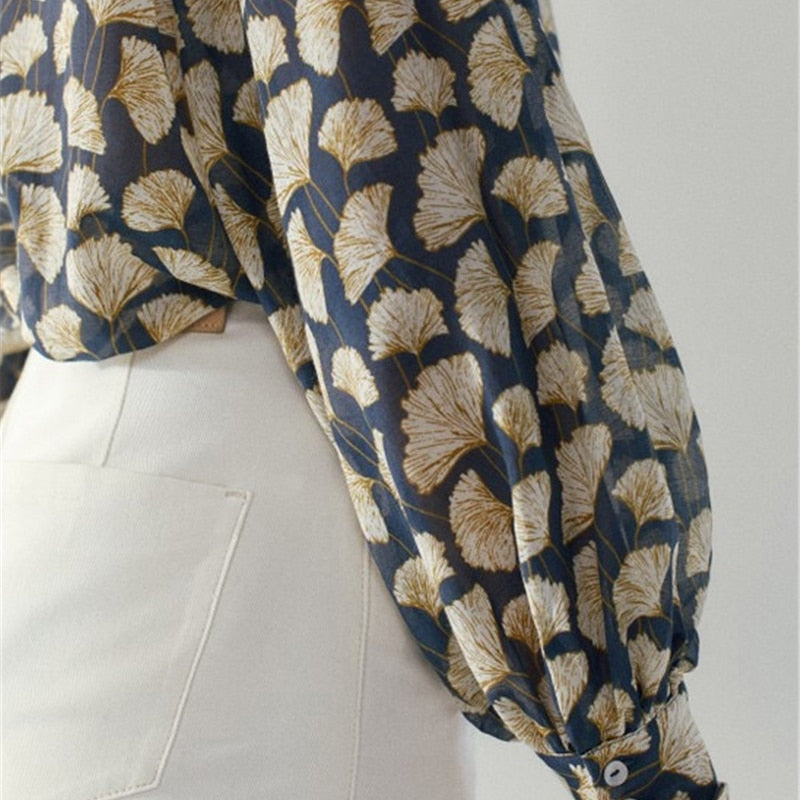Print Fashion Slim Puff Sleeve Shirt