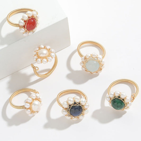 Natural Stone Freshwater Pearl Ring