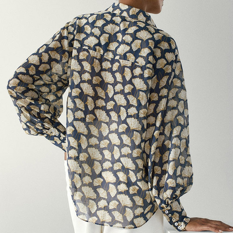 Print Fashion Slim Puff Sleeve Shirt