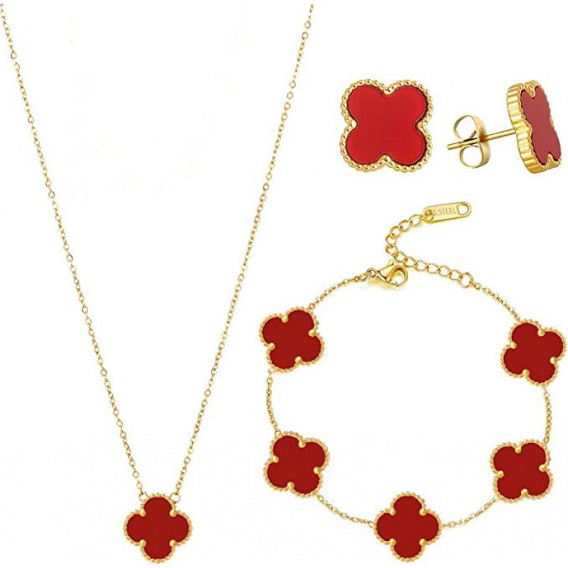 Five-Leaf Flower Necklace Jewelry Set