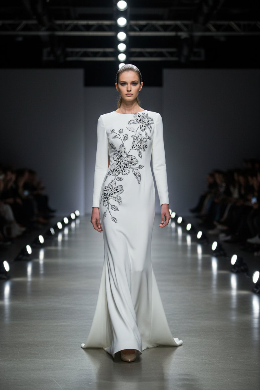 Embroidered and Beaded Long Dress