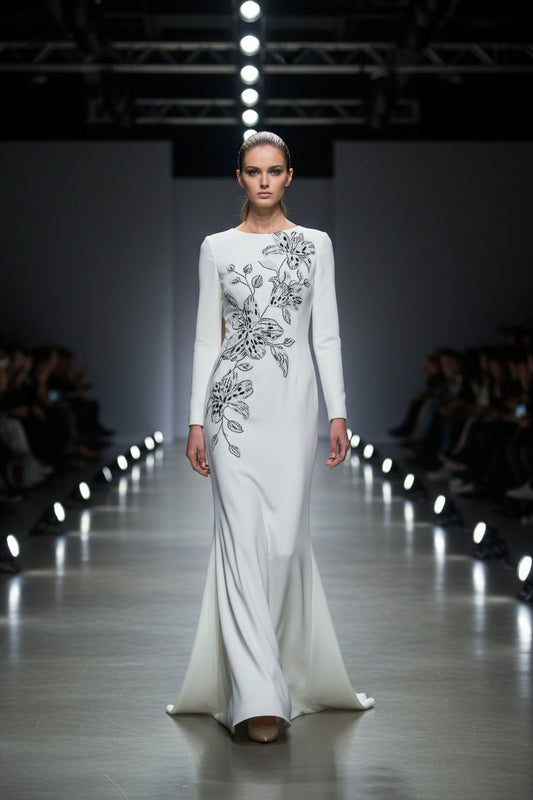 Embroidered and Beaded Long Dress