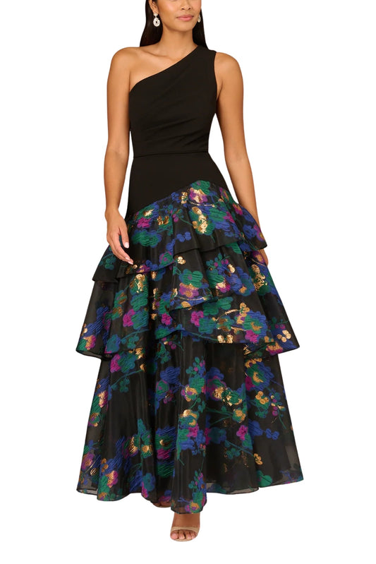 One Shoulder Sleeveless Asymmetrical Drop Waist Tiered Gown
