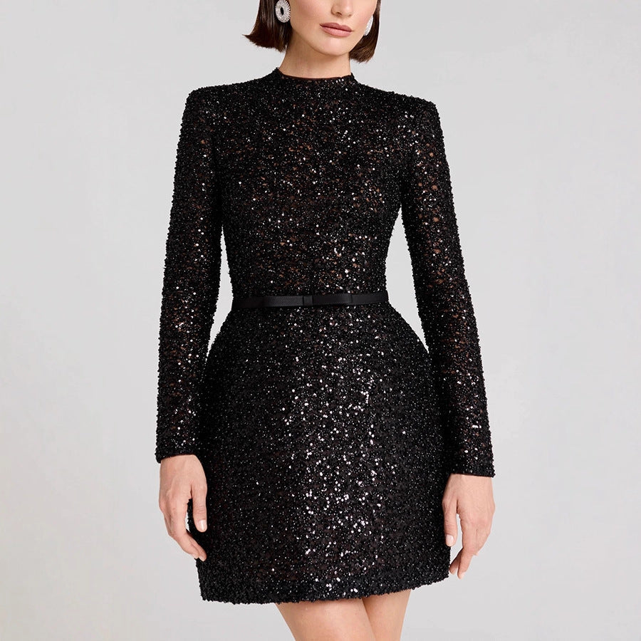 Black Sequined long sleeved dress