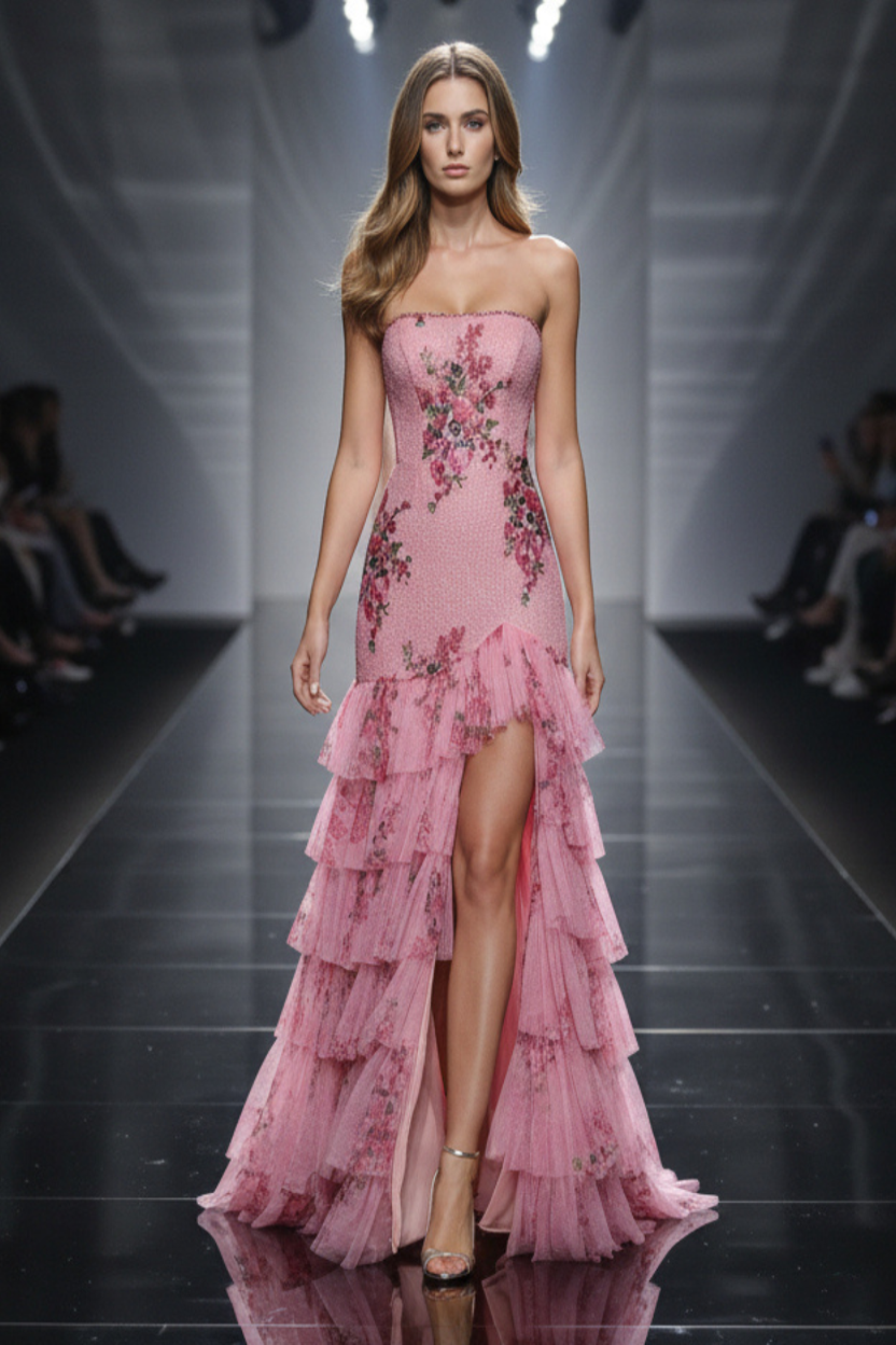 Strapless Printed Dress